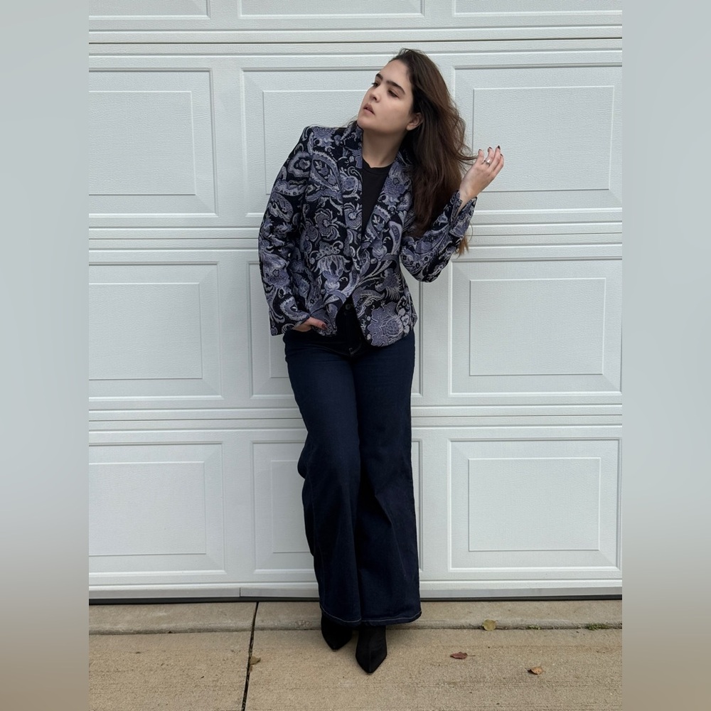 Emma James Vintage Blue Brocade Flora Blazer